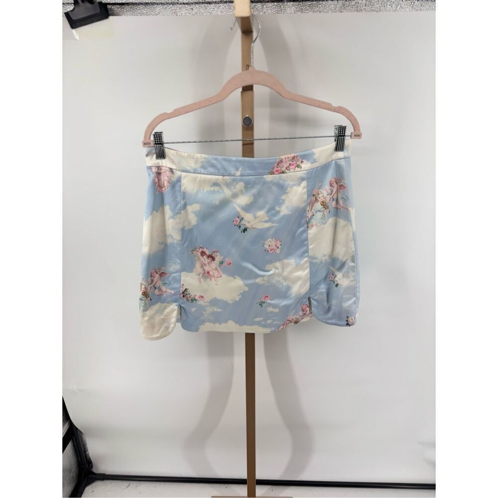 Sugar Thrillz Cherub Angel Print Mini Skirt Blue Pink Size XL